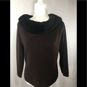 Grace Faux Fur Collar Brown Sweater Size S